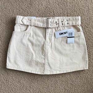 DKNY Beige Belted Mini Skirt